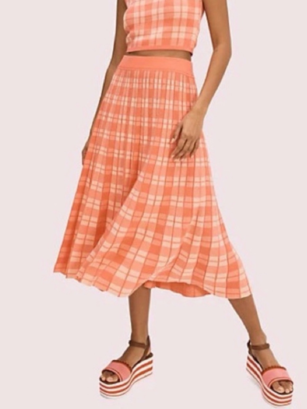 KATE SPADE NEW YORK Plaid Pleated Knit Maxi Skirt, XL